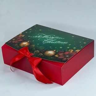 Коробка для подарунків та сувенірів, 370*290*100 мм "Merry Christmas!", без вікна, червона к2706 фото