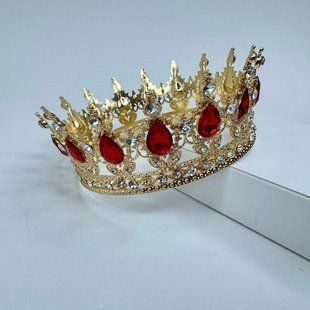 Металлическая легкая корона на торт, "золото - красная", СТАНДАРТ, &empty;12 см КТС-12-3 фото