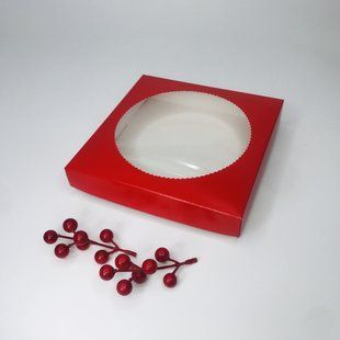 Коробка для пряника, 200*200*35 мм, с окном, красная 60-00239 фото