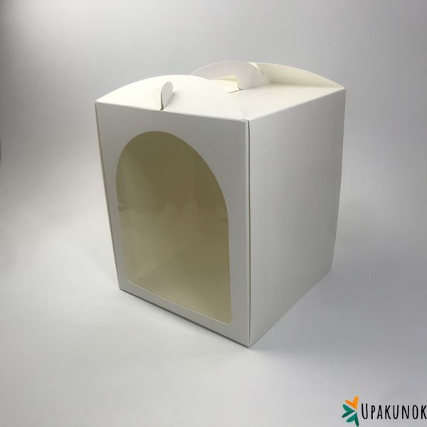 Коробка для мини-торта, кулича, пряничного домика, 210*210*250 мм, с ручками и окном, белая (Паска до &Oslash;20 см) 86-00259 фото