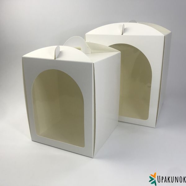 Коробка для мини-торта, кулича, пряничного домика, 210*210*250 мм, с ручками и окном, белая (Паска до &Oslash;20 см) 86-00259 фото