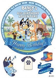 Вафельная картинка "Bluey" "День рождения" /ВК-1072/-А4 ВК-1072 фото