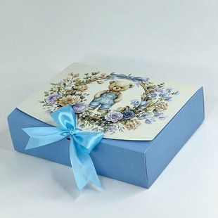 Коробка для подарков и сувениров, 290*225*75 мм "Ведмежонок на голубом", без окна к2708 фото