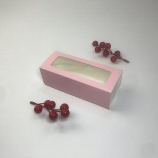 Коробка для макаронс, 140*55*45 мм, с окном, пудра к1024 фото
