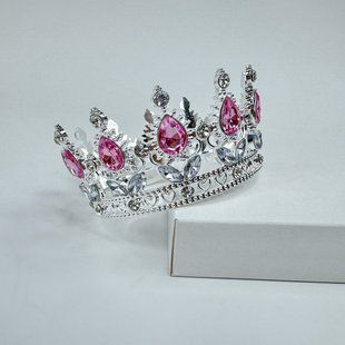 Корона на торт, "серебро - розовая", СТАНДАРТ, &empty; 8 см КТС-08-6 фото