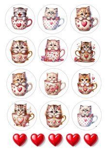 Вафельний декор для капкейків "Кохання" котики /ВК-0329/ - А4 ВК-0329 фото