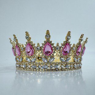 Металлическая легкая корона на торт, "золото - розовая", ПРЕМИУМ, &empty;12 см КТП-12-5 фото