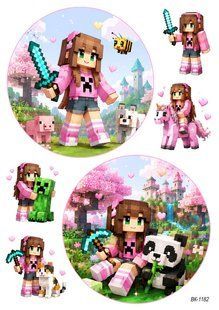Вафельная картинка "MineCraft girls" "День рождения" /ВК-1182/-А4 ВК-1182 фото