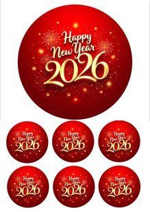 Вафельная картинка "Новый год-2026" /ВК-0064/ - А4 - декор для торта ВК-0064 фото
