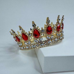 Металлическая легкая корона на торт, "золото - красная", ПРЕМИУМ, &empty;12 см КТП-12-6 фото