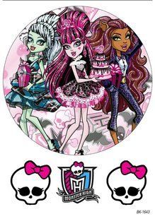 Вафельна картинка "Monster High" "День народження" /ВК-1643/-А4 ВК-1643 фото