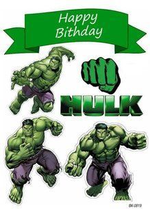 Вафельная картинка"Marvel" " Hulk""День рождения" /ВК-0819/-А4 ВК-0819 фото