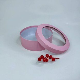 Кругла коробка для зефіру, &Oslash;18*6 см, з вікном, рожева, СТАНДАРТ 248-1-7-18Р фото