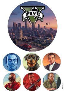 Вафельная картинка "Grand Theft Auto V""День рождения" /ВК-0727/-А4 ВК-0727 фото