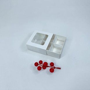 Коробка для 4 конфет, 80*80*35 мм, с окном, белая ▣ (10 шт) к946-ц-10 фото