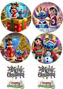 Вафельная картинка "Merry Christmas" "Stitch"/ВК-0083/ - А4 ВК-0083 фото
