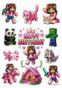 Вафельная картинка "MineCraft girls" "День рождения" /ВК-1174/-А4 ВК-1174 фото