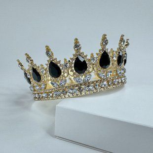Металлическая легкая корона на торт, "золото - ⭐черная⭐", ПРЕМИУМ, &empty;12 см КТП-12-8 фото