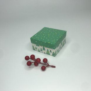 Коробка для подарунка, 90*90*50 мм, без вікна, "Новорічні ялинки" М0003-о37 фото