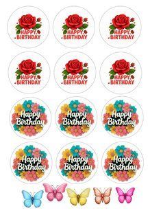 Вафельна картинка для капкейків " Happy Birthday!" /ВК-0196/ - А4 ВК-0196 фото